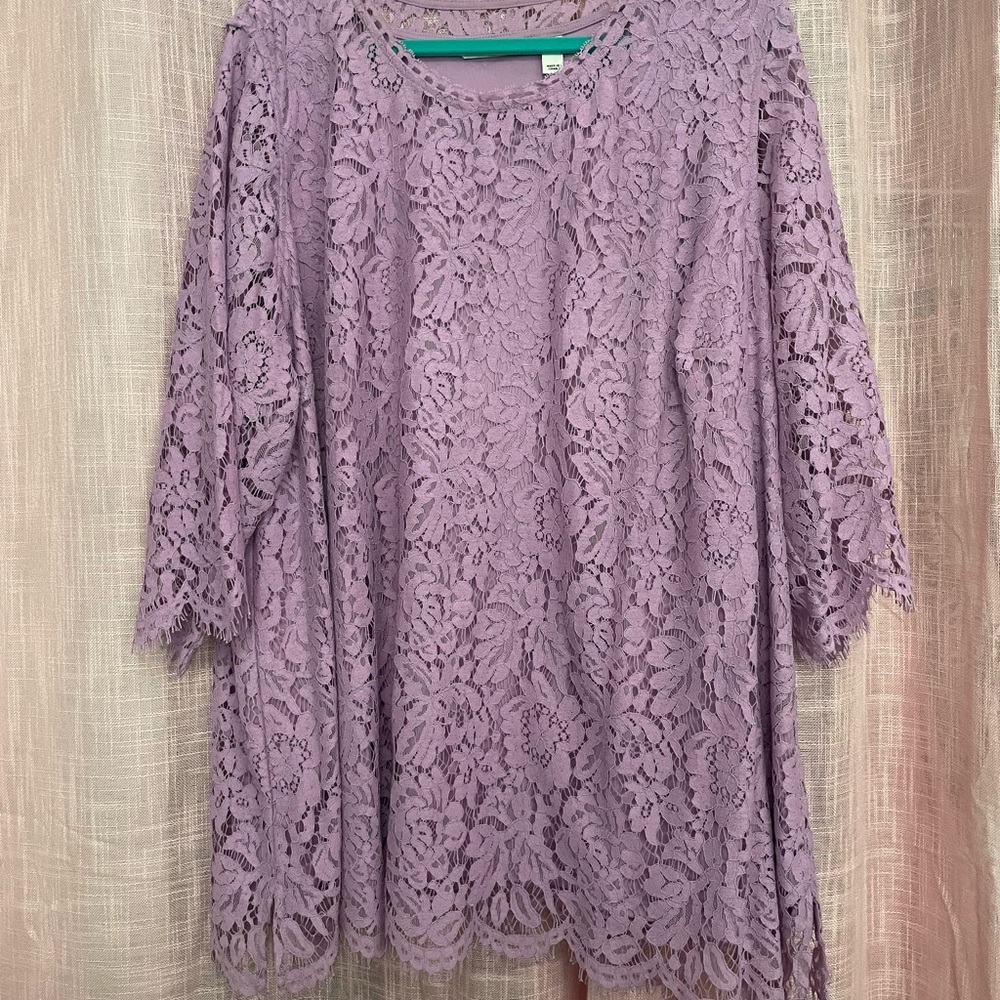 Isaac Mizrahi Lilac Lace Overlay Blouse